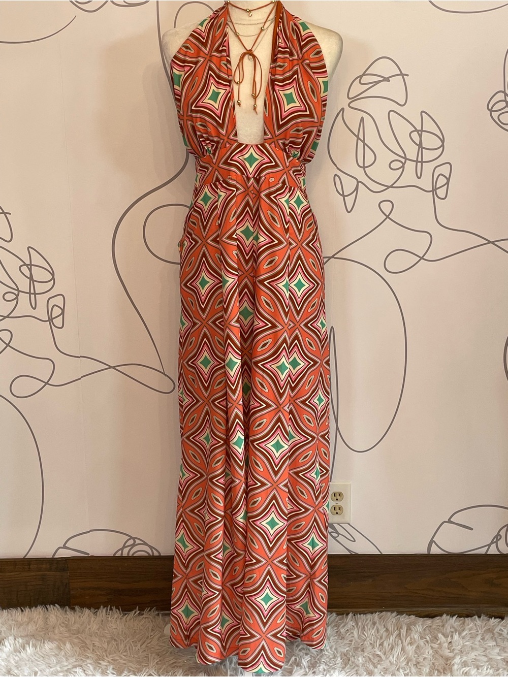Flying Tomato Geometric Halter Jumpsuit size M